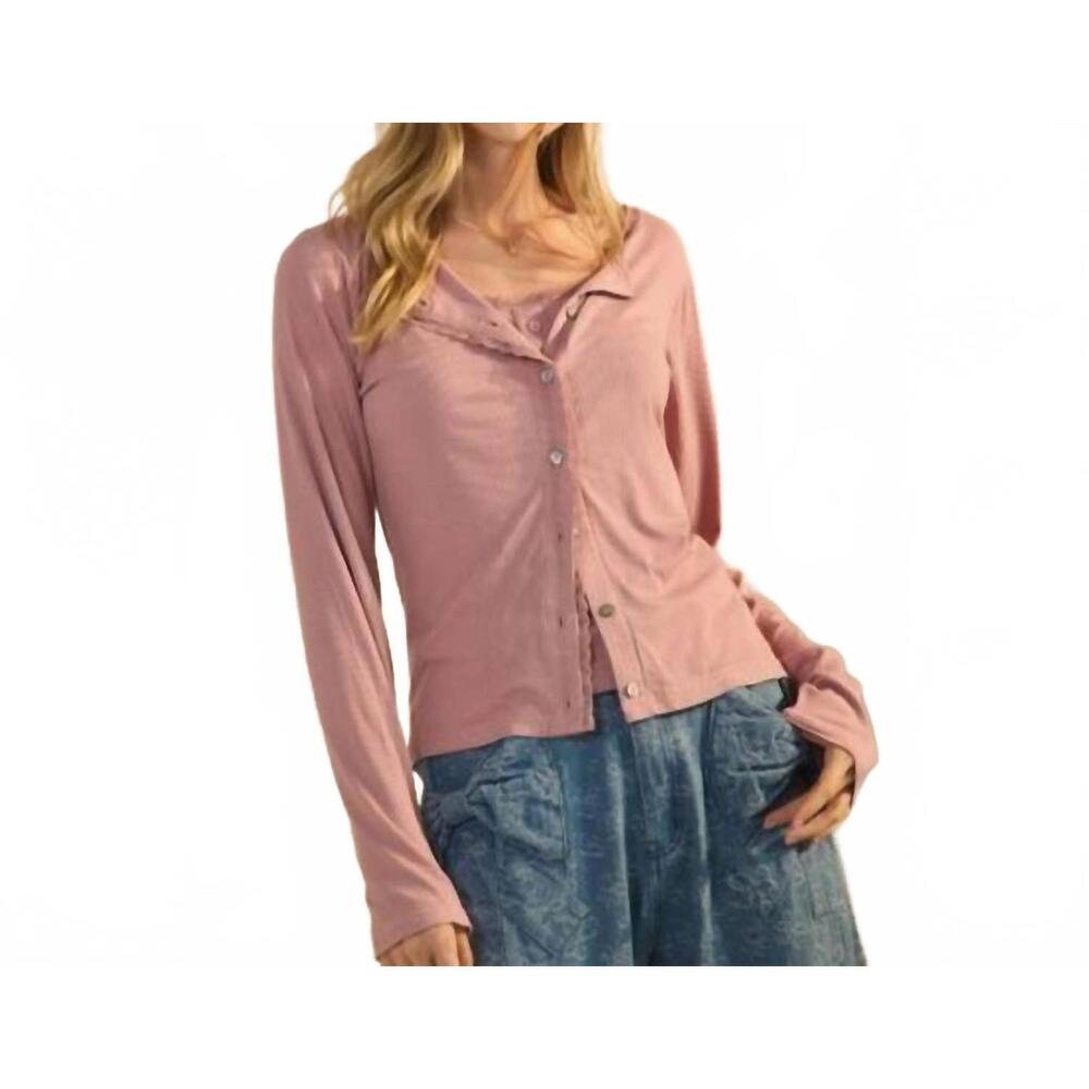 NEW ODDI lace-trim jersey cardigan in light rose